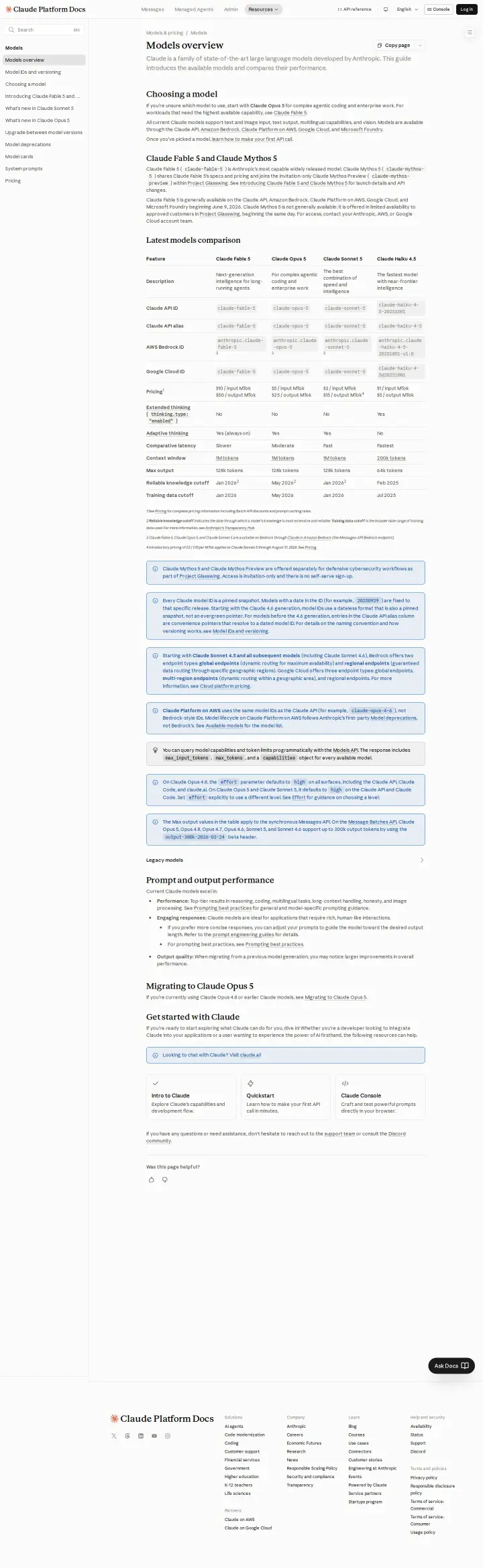 Anthropic models-docs, captured Aug 4, 2026