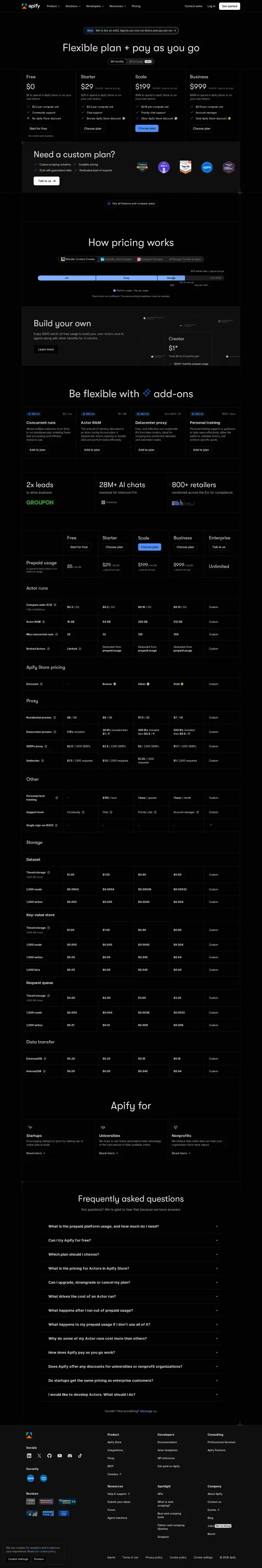 Apify Main pricing-monthly, captured Aug 25, 2026