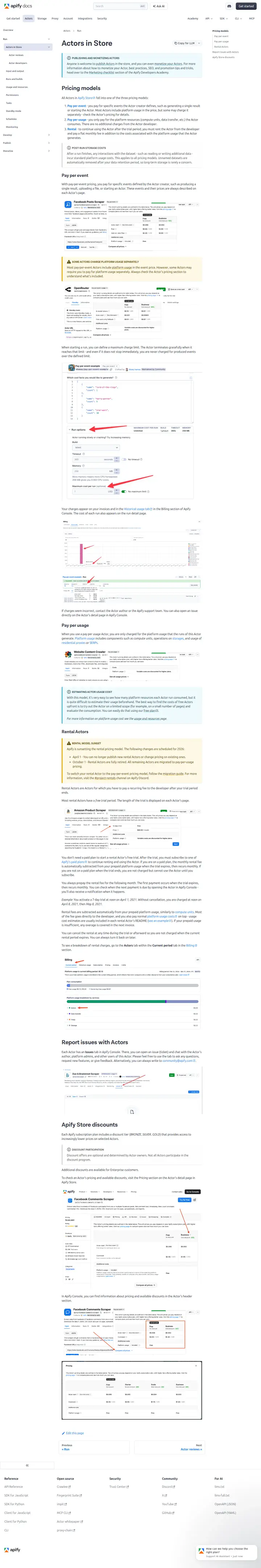 Apify Actor pricing models (docs), captured Aug 26, 2026