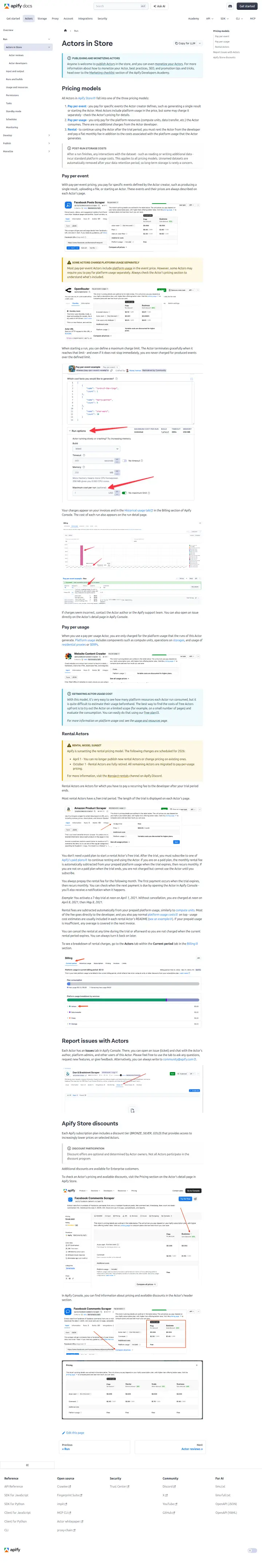 Apify Actor pricing models (docs), captured Aug 25, 2026