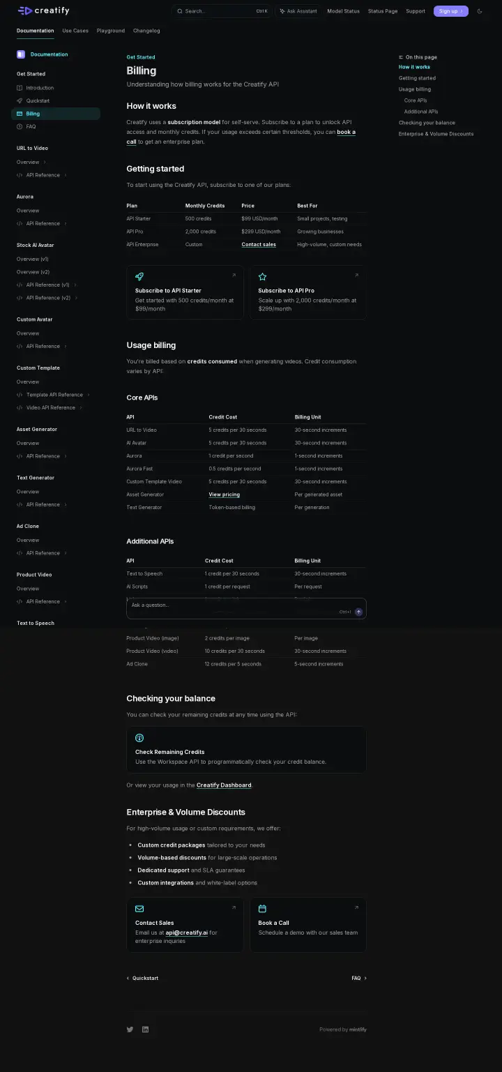 Creatify api-pricing, captured Jun 7, 2026