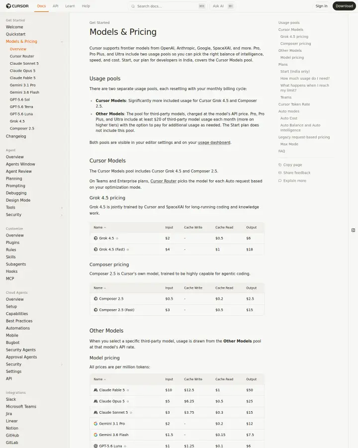 Cursor (Anysphere) docs-pricing, captured Jul 28, 2026
