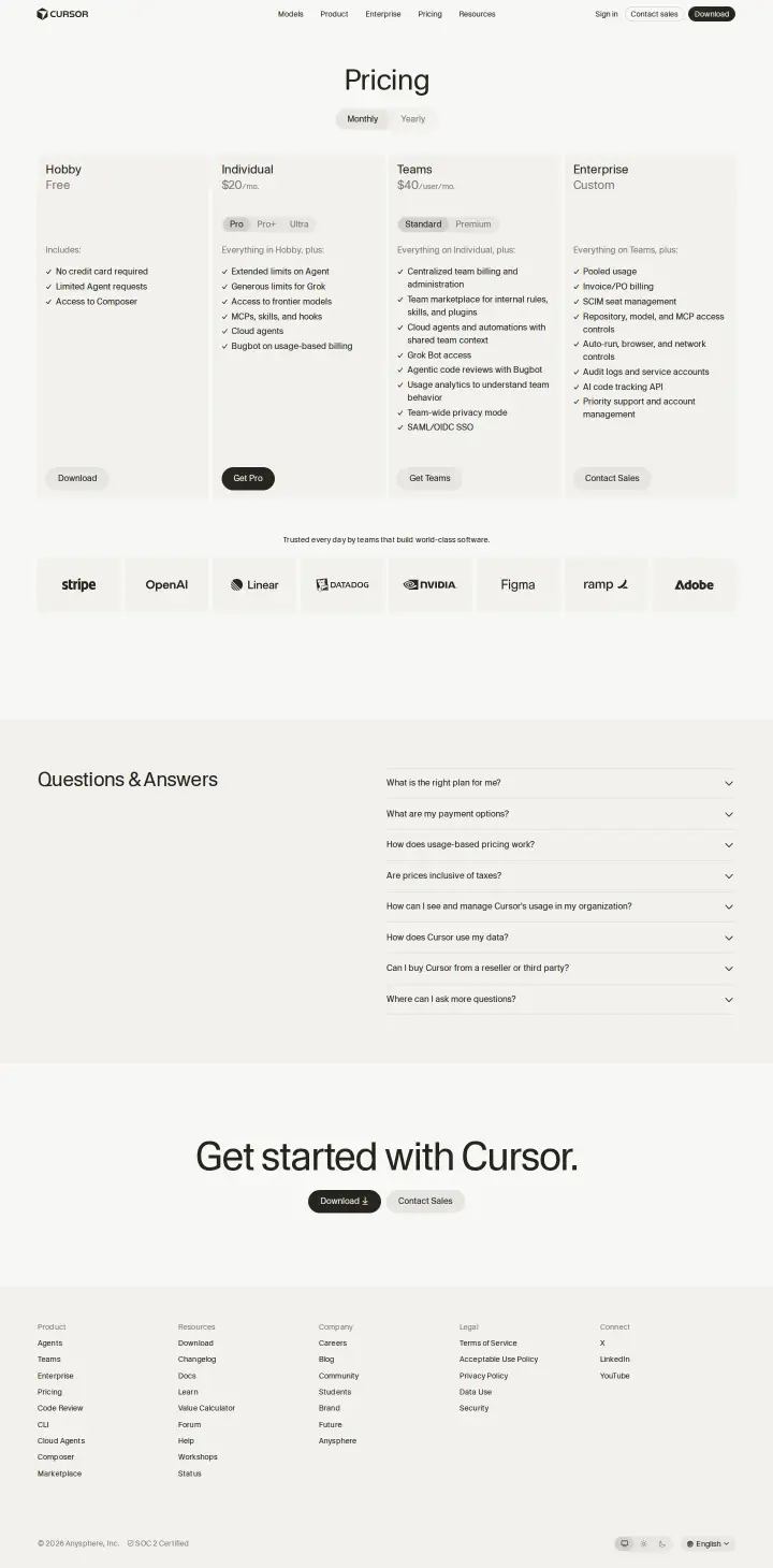 Cursor (Anysphere) main-monthly, captured Aug 26, 2026