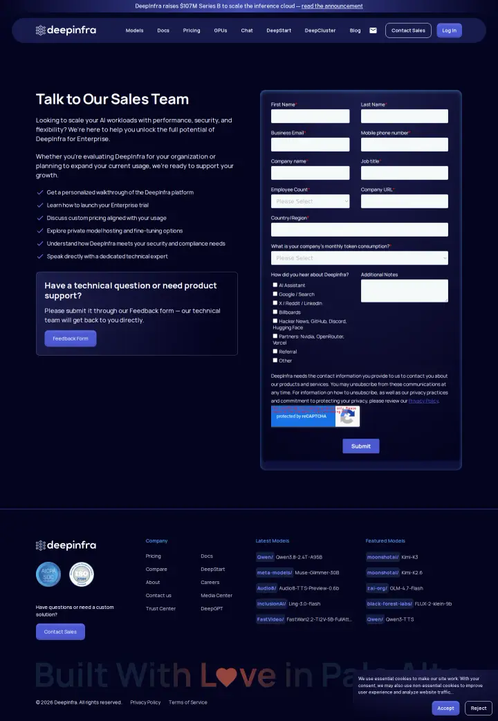 DeepInfra enterprise, captured Aug 14, 2026