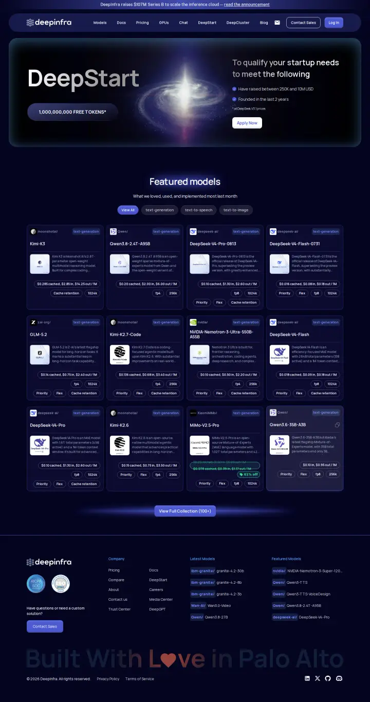 DeepInfra startup-credits, captured Aug 26, 2026