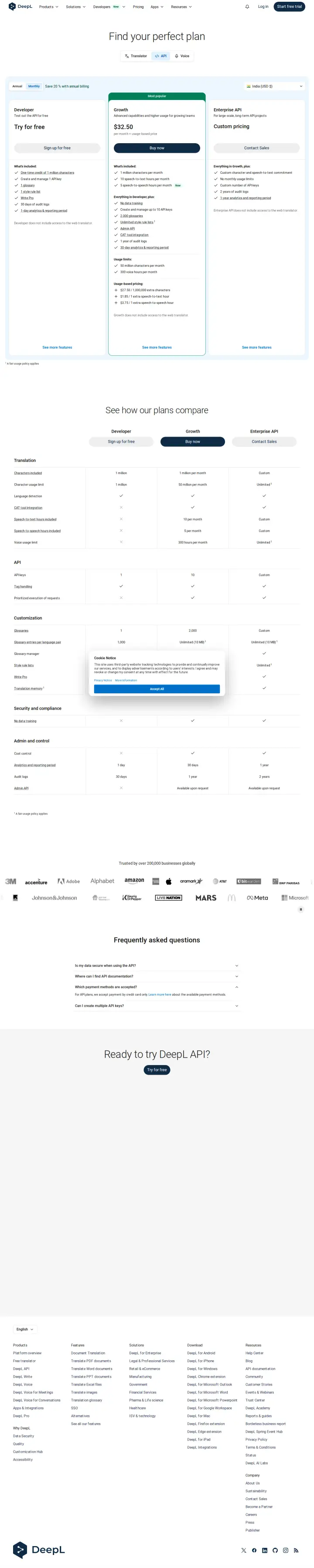DeepL DeepL API pricing-monthly, captured Aug 14, 2026
