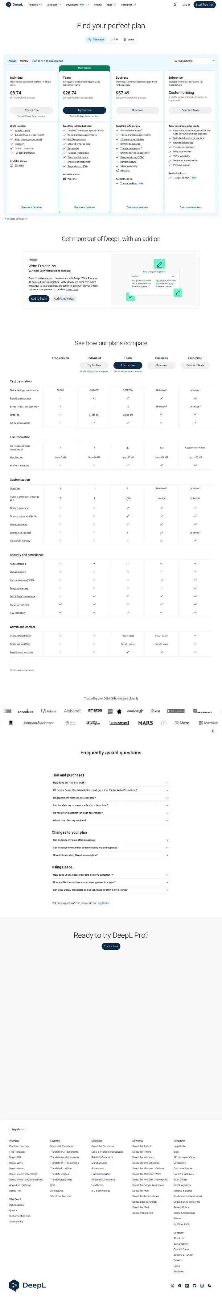 DeepL DeepL Pro subscriptions-annual, captured Aug 14, 2026