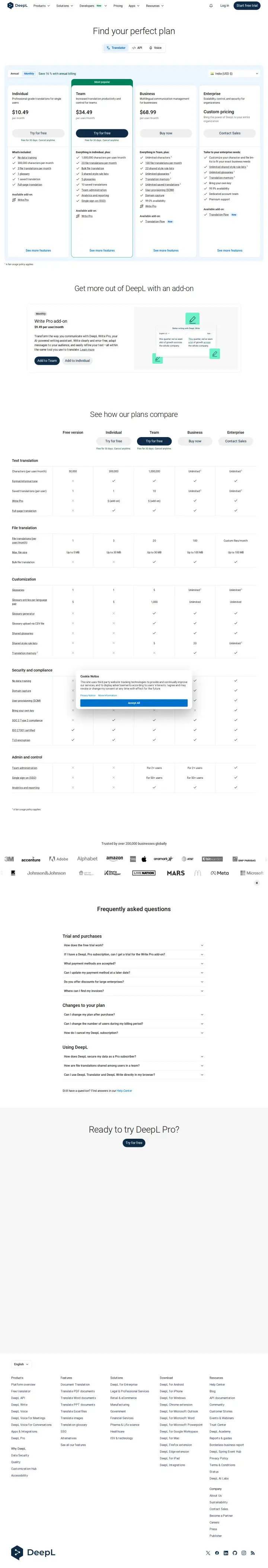 DeepL DeepL Pro subscriptions-monthly, captured Aug 15, 2026