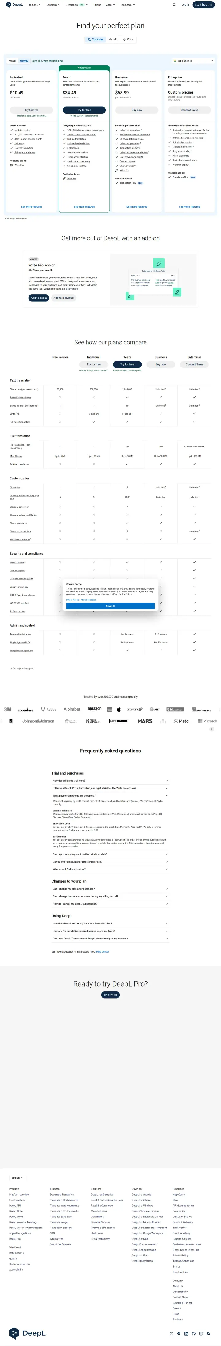 DeepL DeepL Pro subscriptions-monthly, captured Aug 14, 2026