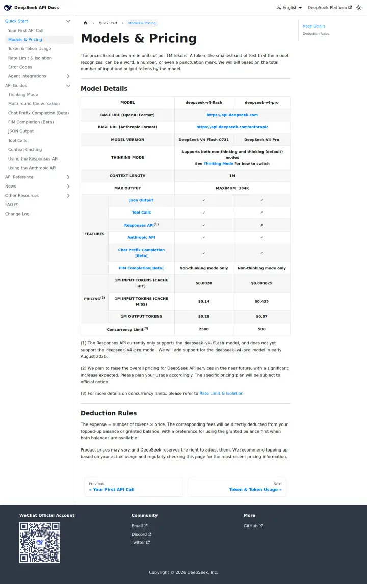 DeepSeek api-pricing, captured Aug 11, 2026