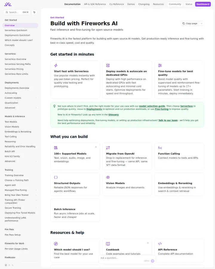 Fireworks AI docs, captured Jul 22, 2026