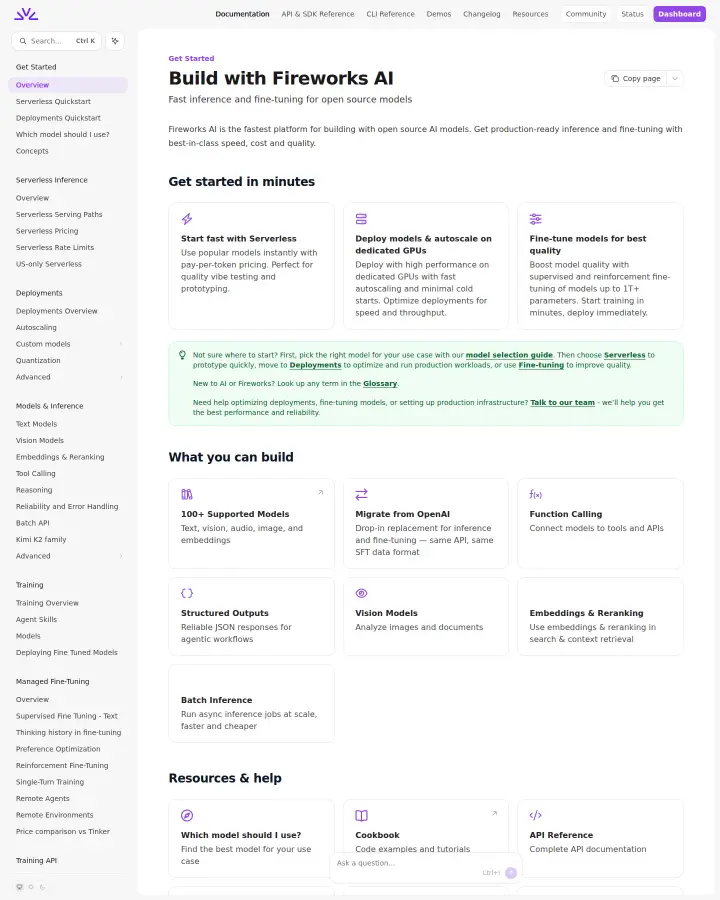 Fireworks AI docs, captured Aug 11, 2026