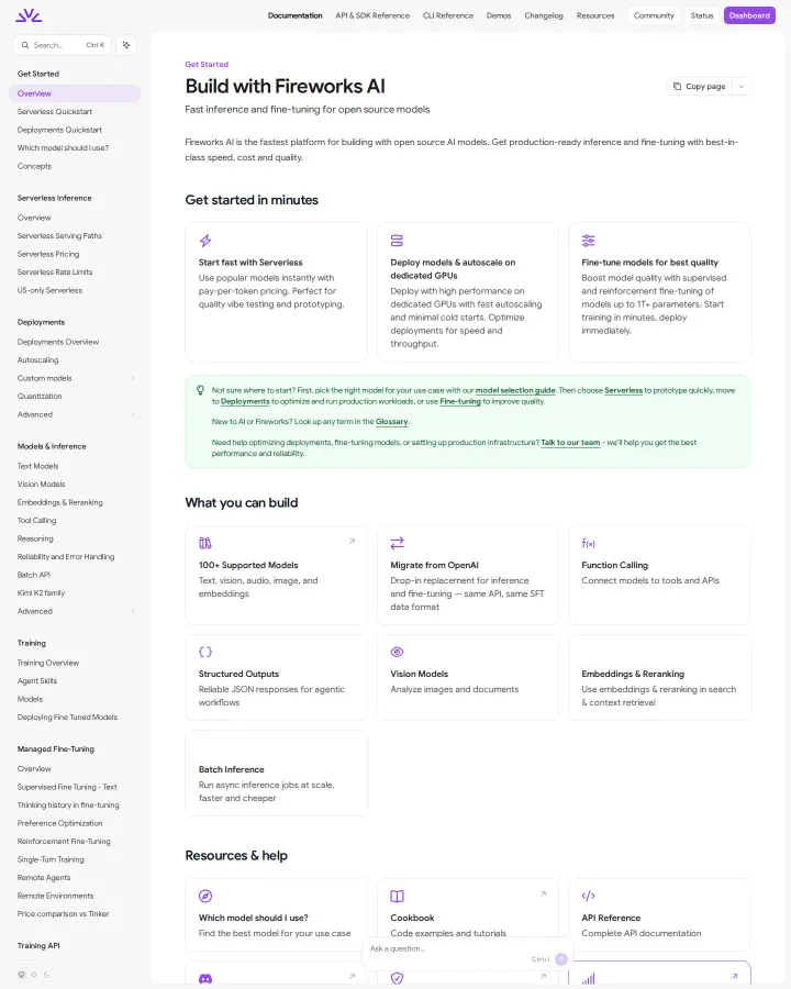 Fireworks AI docs, captured Aug 14, 2026