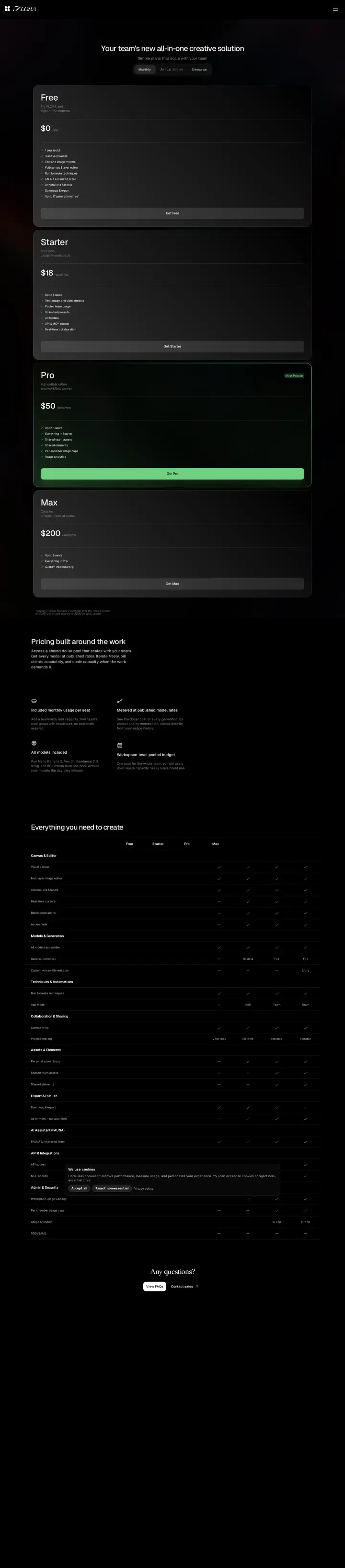 FLORA Pricing-monthly, captured Aug 13, 2026