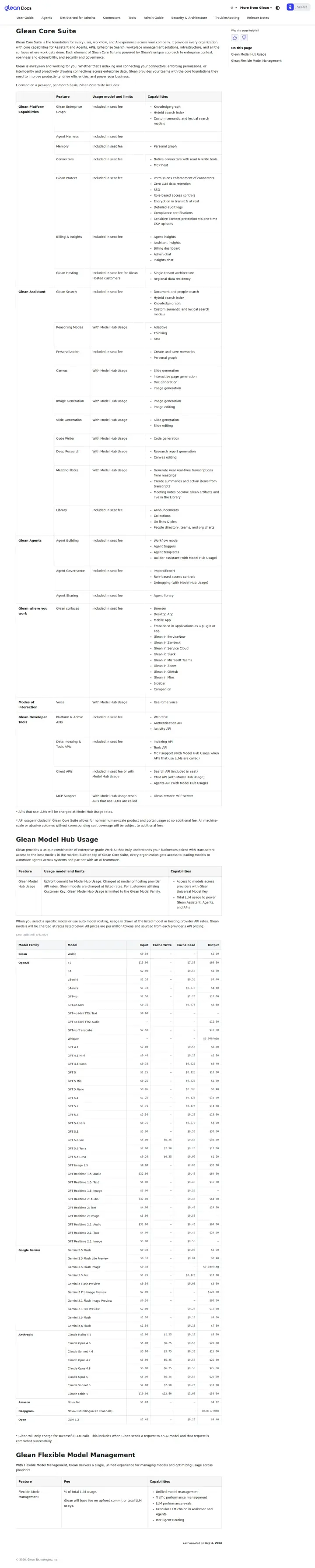 Glean core-suite-pricing, captured Aug 11, 2026
