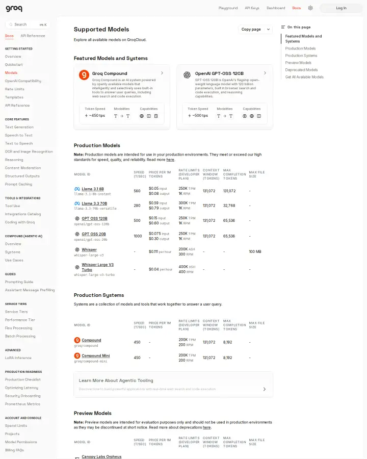 Groq models-docs, captured Aug 11, 2026
