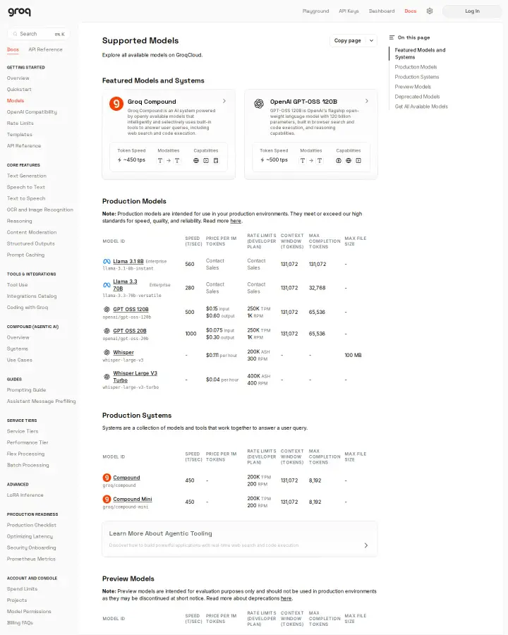 Groq models-docs, captured Aug 26, 2026