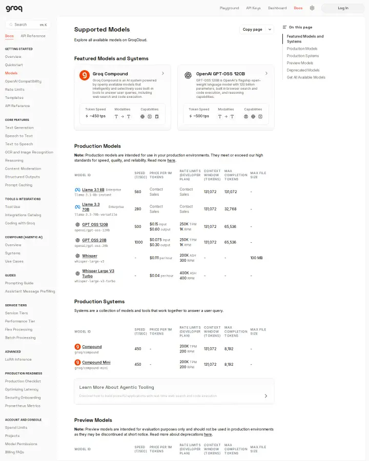 Groq models-docs, captured Aug 27, 2026