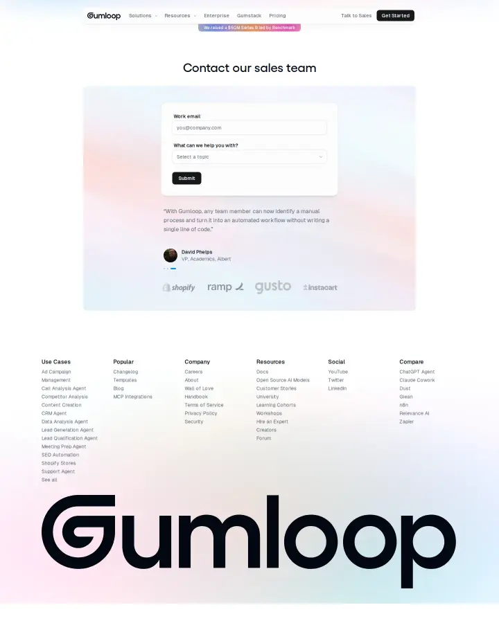 Gumloop enterprise, captured Jul 30, 2026