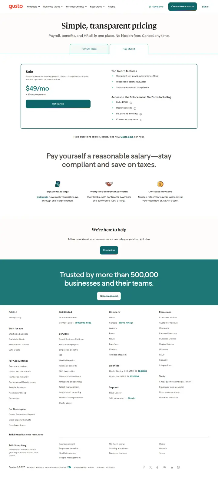 Gusto main-pay-myself, captured Sep 10, 2026