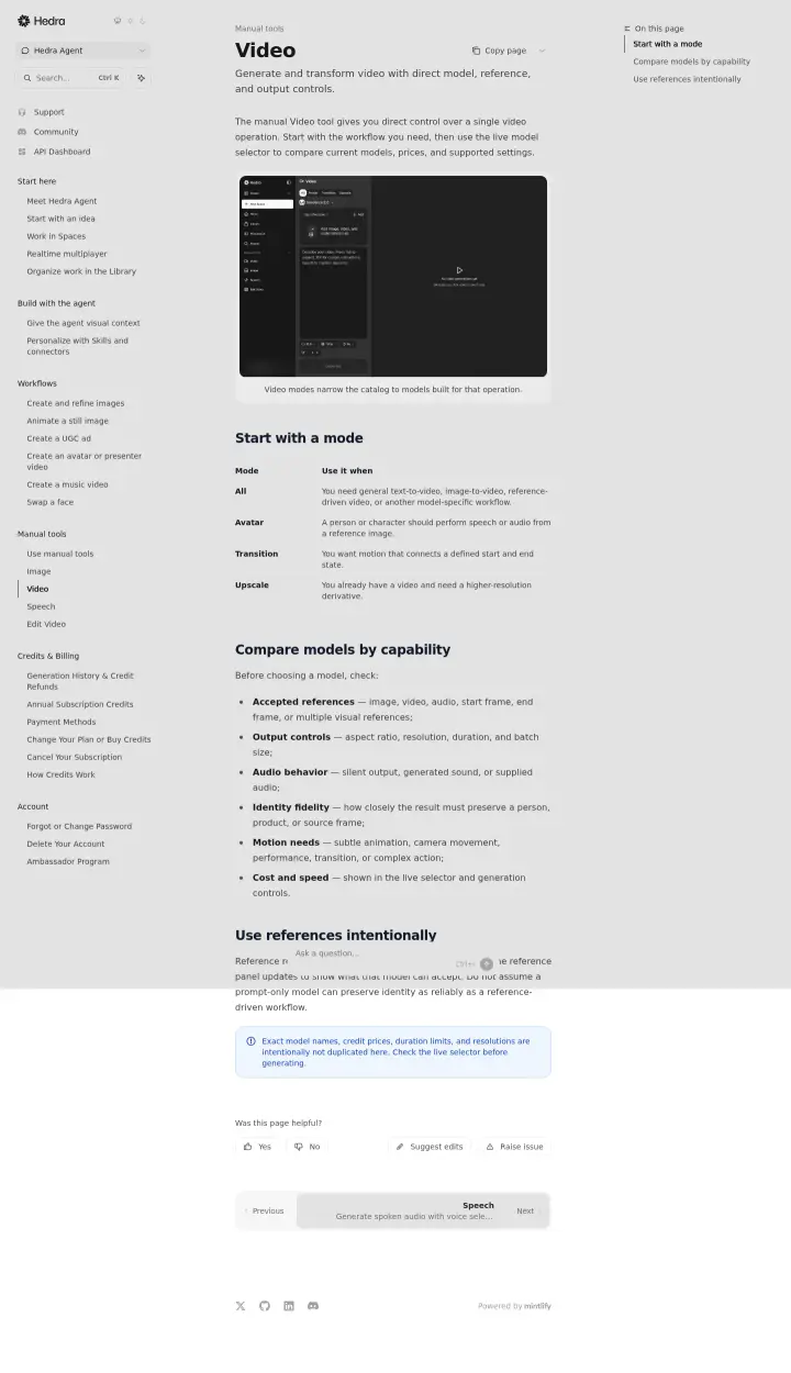 Hedra docs-video-models, captured Jul 29, 2026