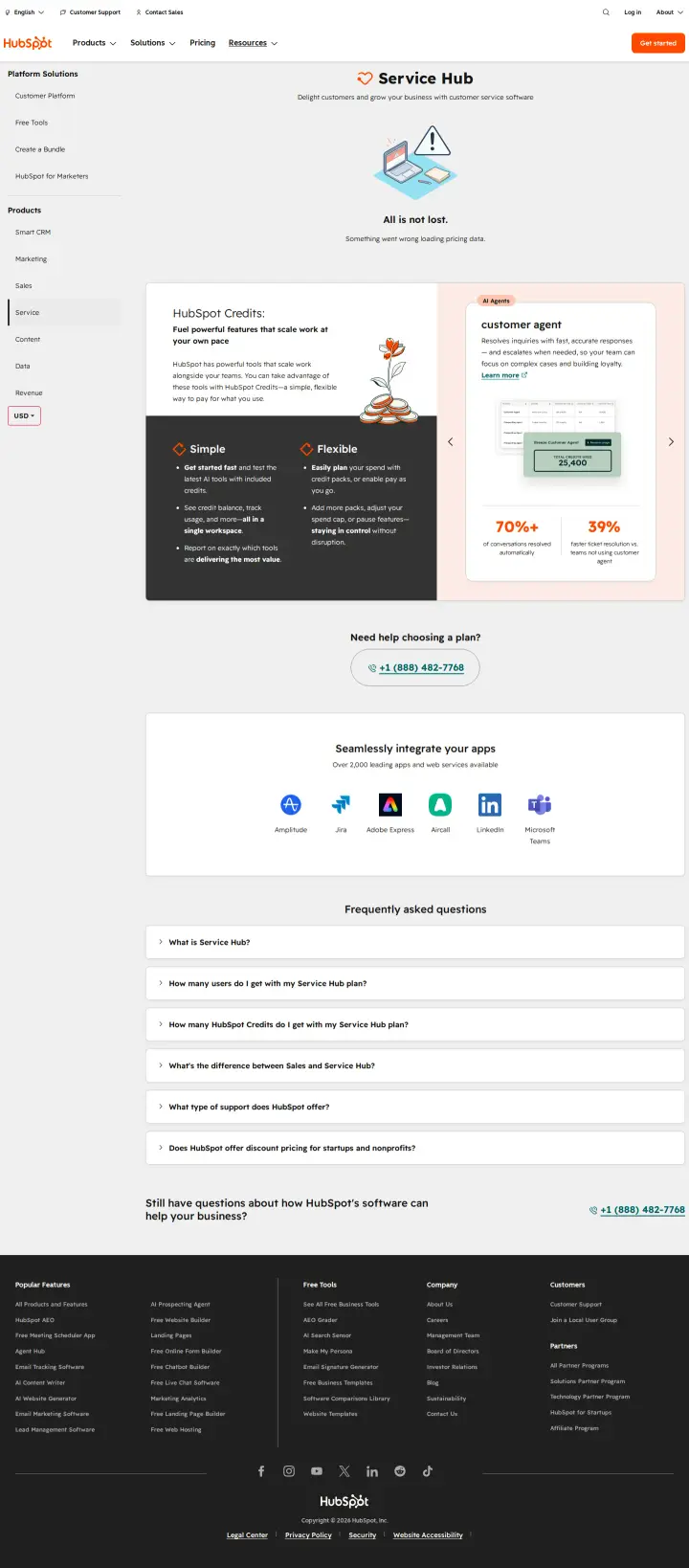 HubSpot service-hub, captured Jul 30, 2026