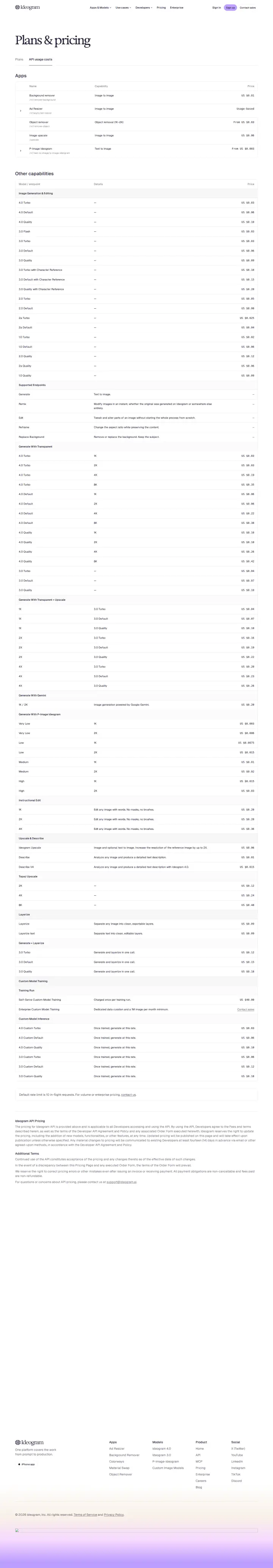 Ideogram api-pricing, captured Aug 25, 2026