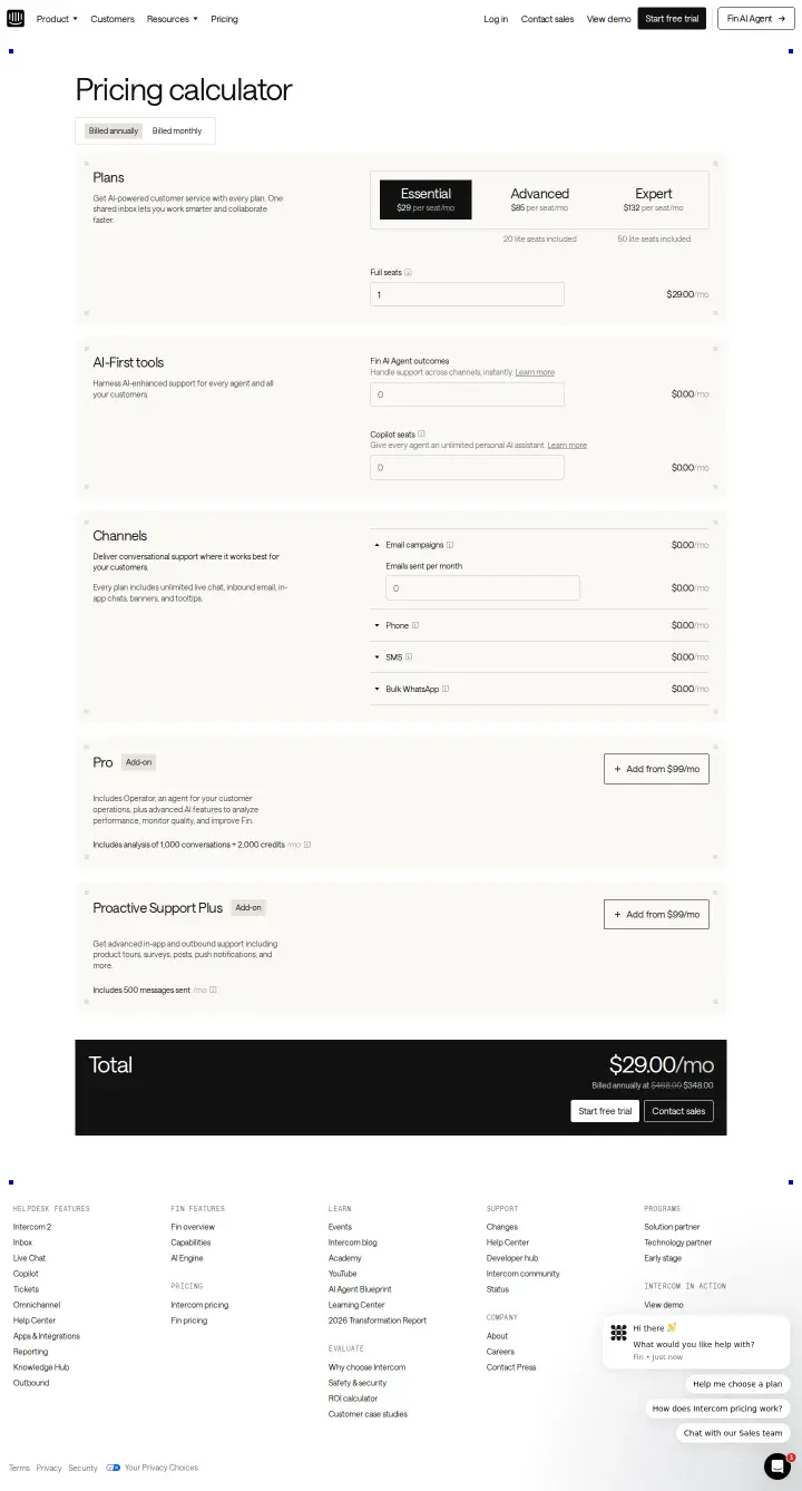 Intercom calculator-annual, captured Aug 14, 2026