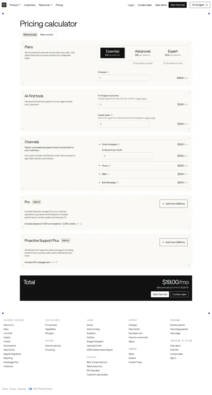 Intercom calculator-annual, captured Aug 13, 2026