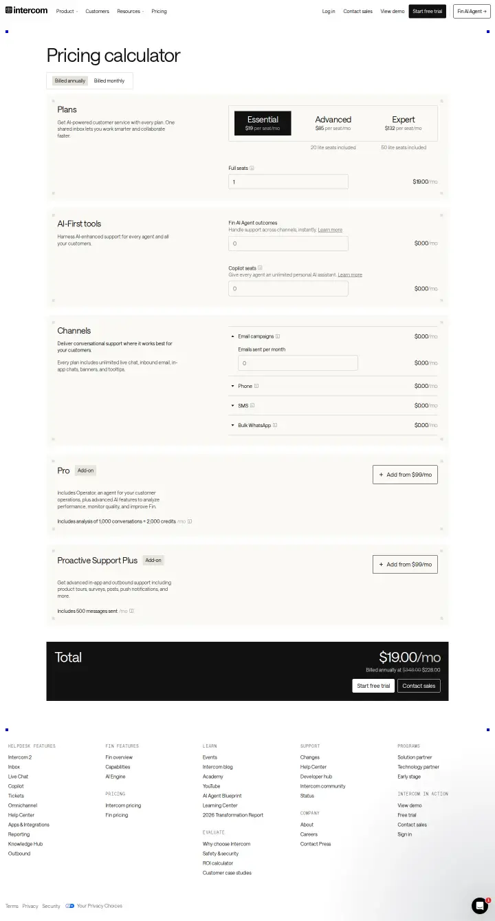 Intercom calculator-annual, captured Aug 26, 2026