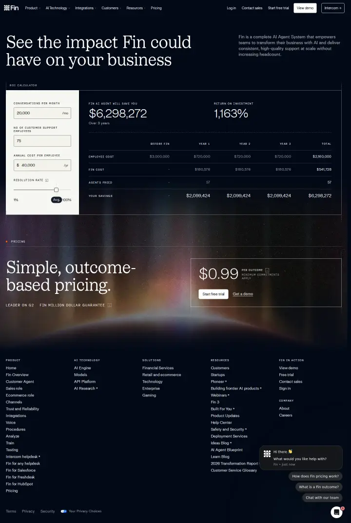 Intercom fin-roi-calculator, captured Aug 26, 2026
