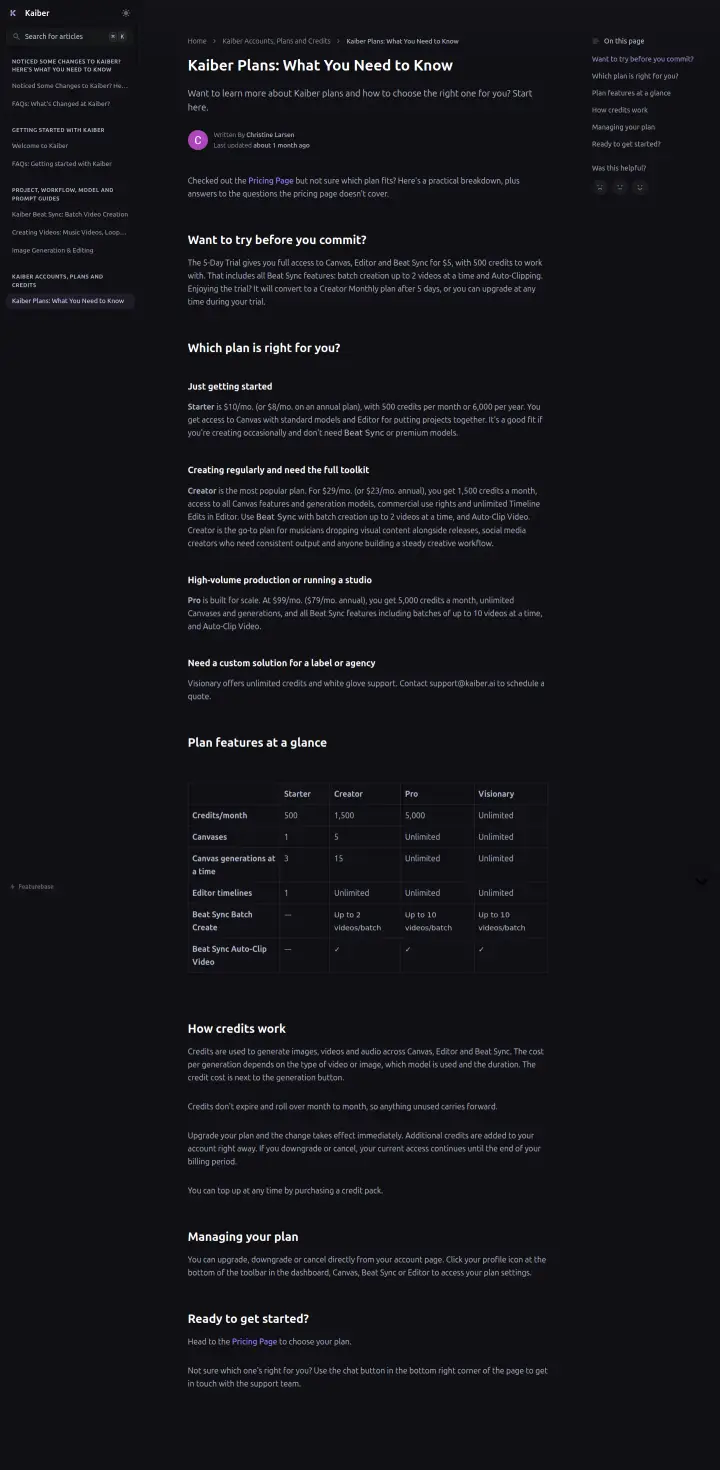 Kaiber plans-help, captured Jul 23, 2026