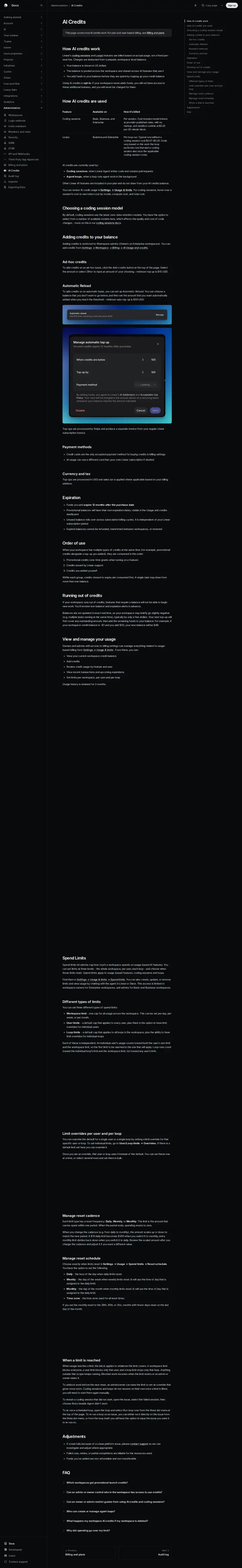 Linear ai-credits-business-enterprise-availability, captured Aug 26, 2026