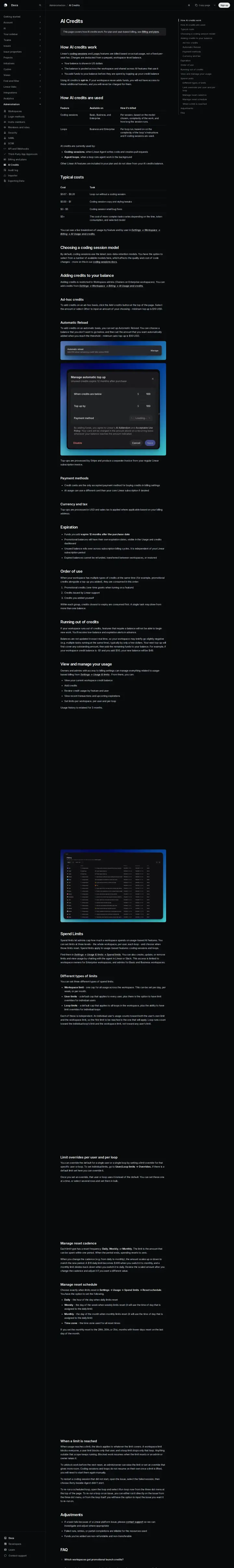 Linear ai-credits-business-enterprise-availability, captured Aug 14, 2026