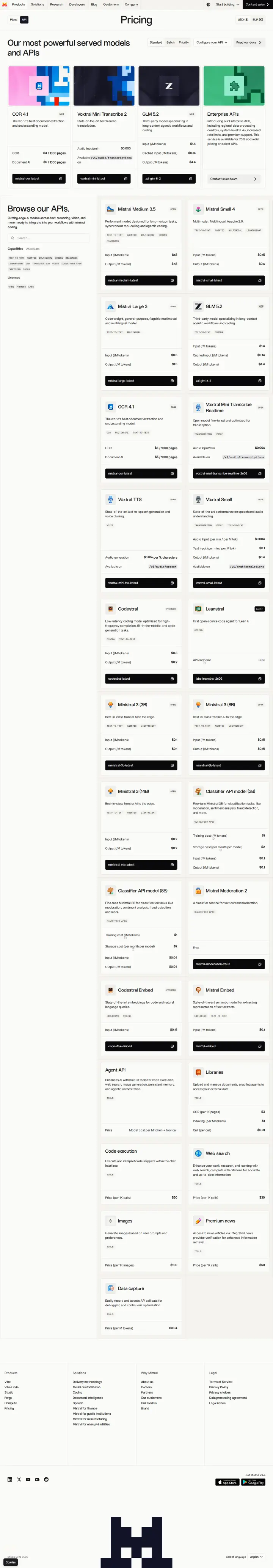 Mistral AI api-pricing, captured Aug 26, 2026