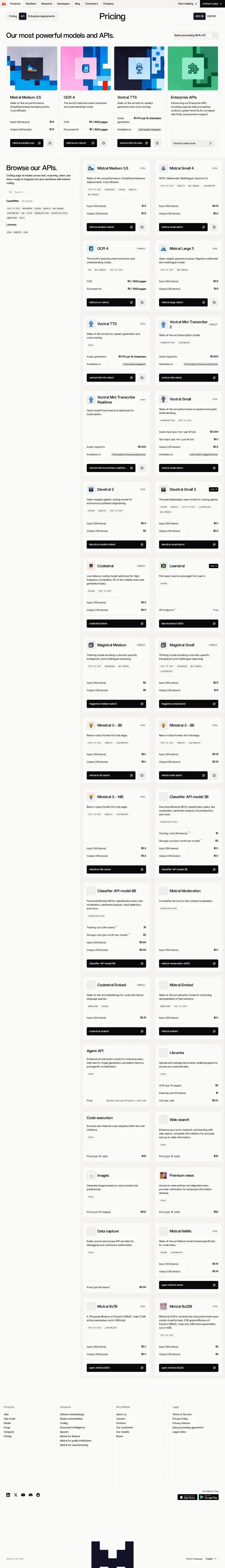 Mistral AI api-pricing, captured Jul 6, 2026