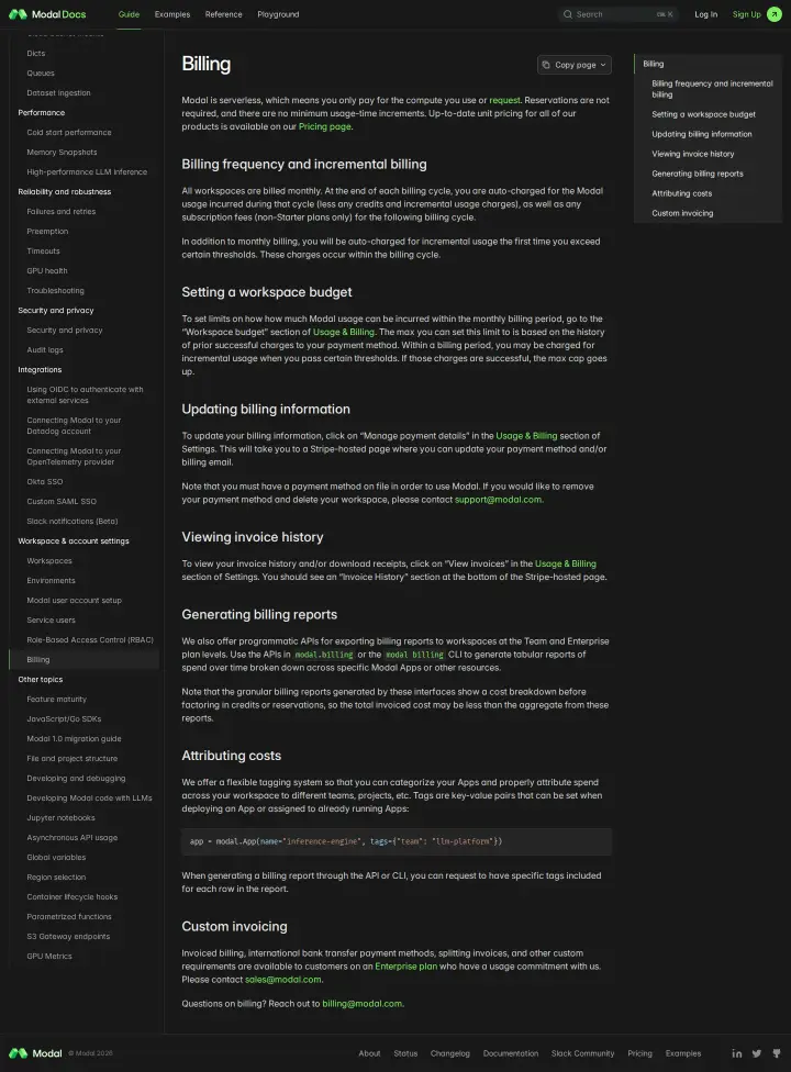 Modal billing-docs, captured May 29, 2026