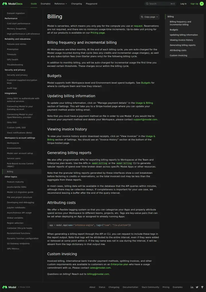 Modal billing-docs, captured Jul 29, 2026