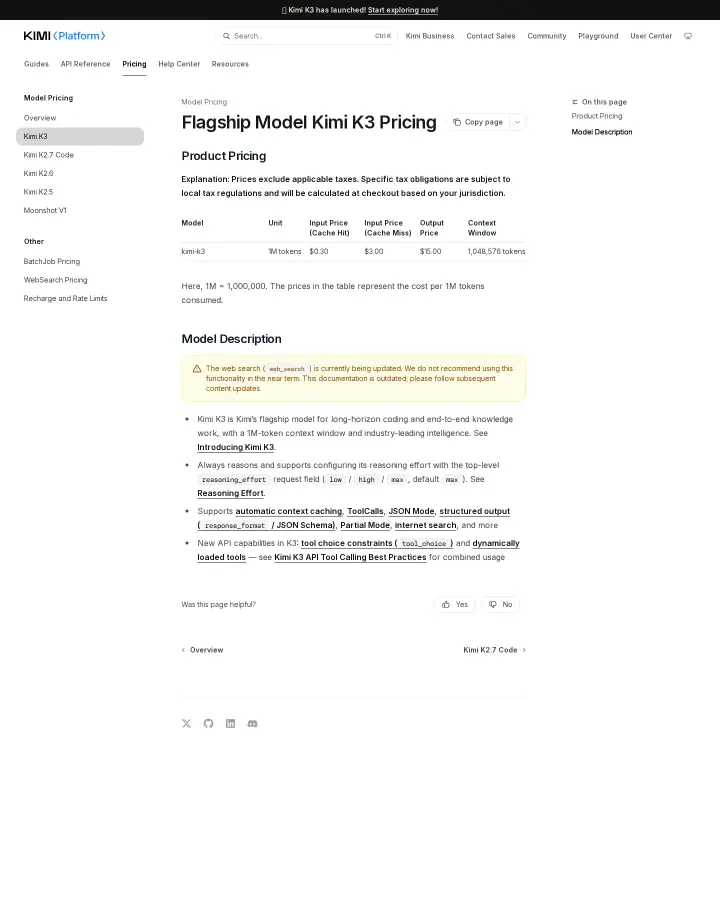 Moonshot AI api-pricing-k3, captured Aug 4, 2026