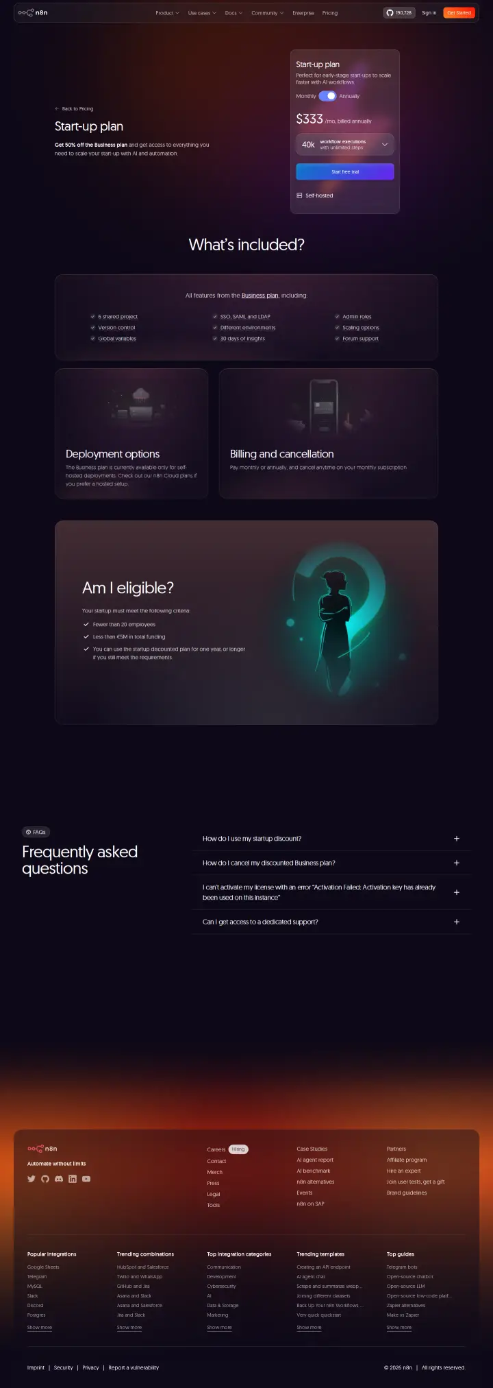 n8n startup-plan, captured Jun 2, 2026