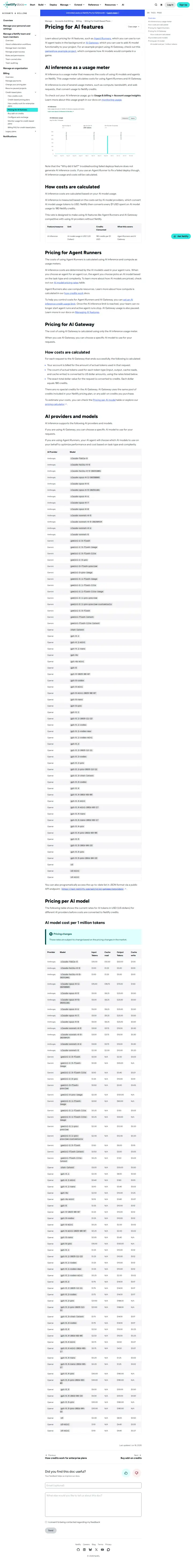 Netlify AI features pricing (docs), captured Jul 6, 2026