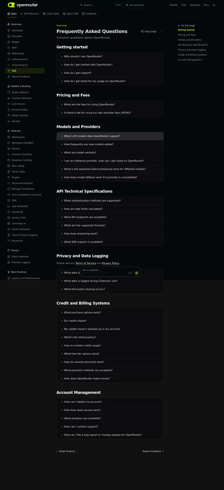 OpenRouter docs-faq, captured Jul 14, 2026