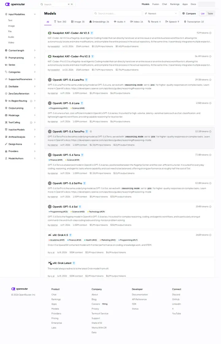 OpenRouter models, captured Jul 14, 2026