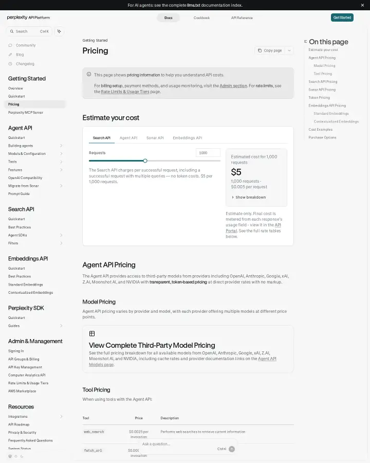 Perplexity AI api-pricing-token-pricing, captured Jul 29, 2026