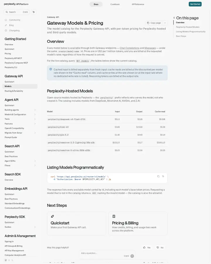 Perplexity AI gateway-models, captured Aug 14, 2026