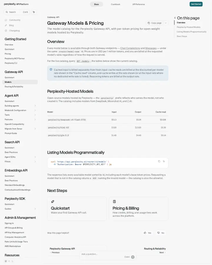 Perplexity AI gateway-models, captured Aug 11, 2026