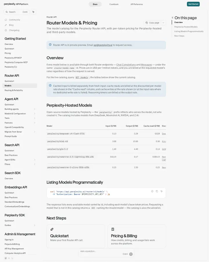 Perplexity AI gateway-models, captured Aug 25, 2026