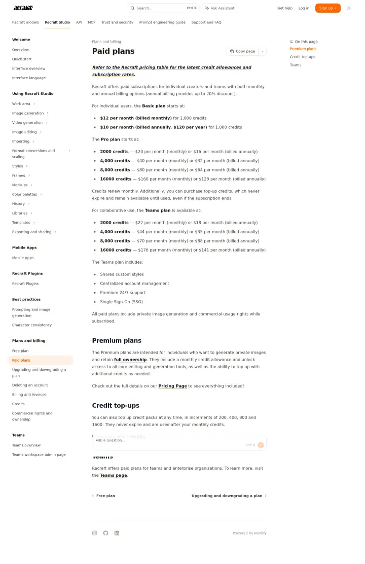 Recraft docs-pricing, captured Jun 30, 2026