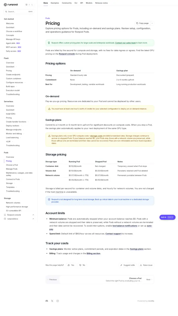 RunPod docs, captured Jul 22, 2026