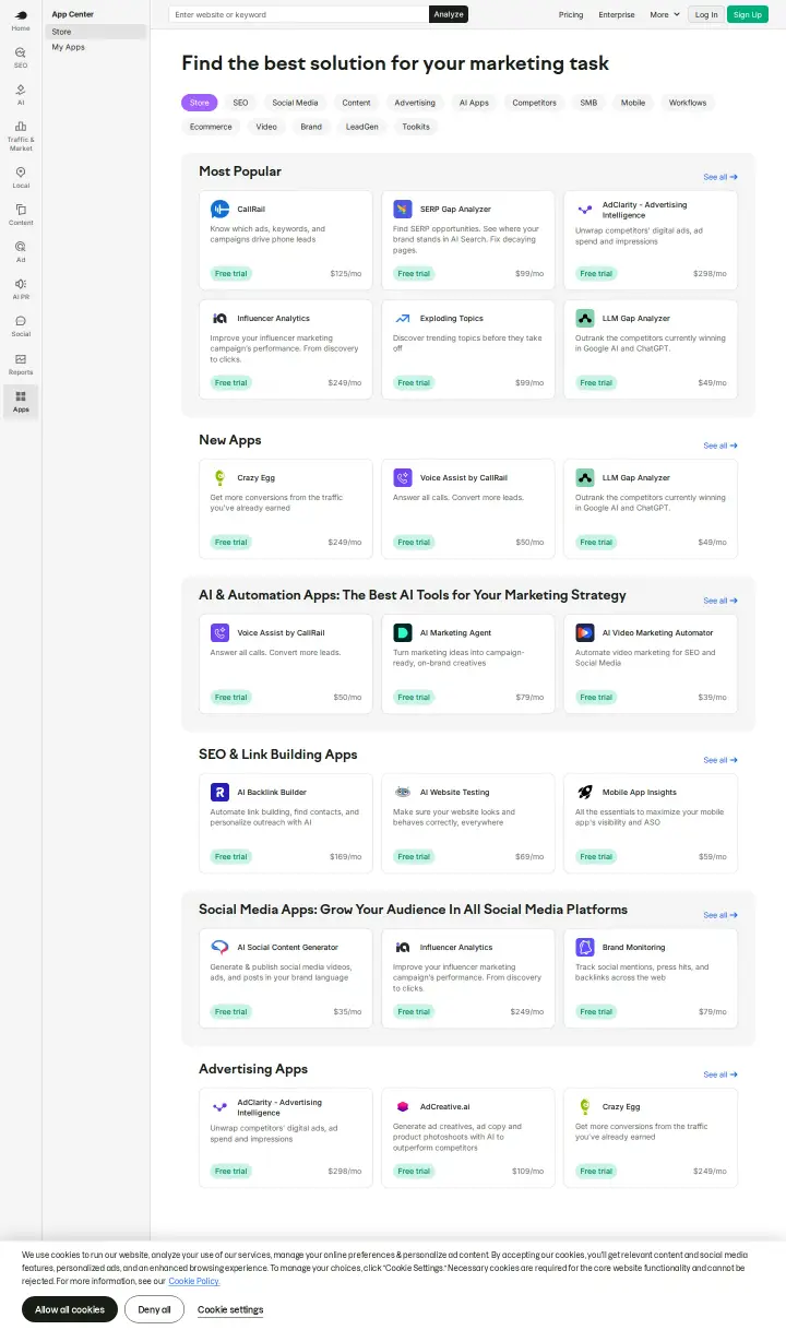 Semrush app-center, captured Aug 26, 2026